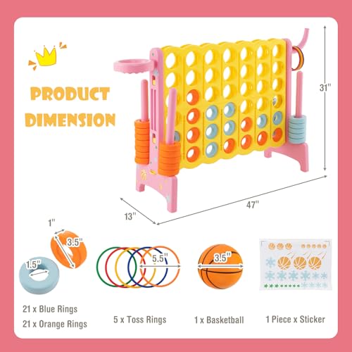 AKUSTIK Giant Connect Game Outdoor, 4 in a Row Jumbo 4 to Score for Kids Adults Family Party Yard Lawn, Large Connect Game with Quick Release Slider 42 Jumbo Rings - color: Light Pink