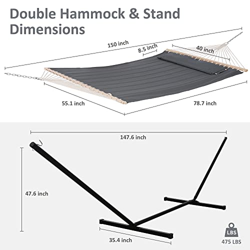SUNCREAT 2 Person Hammock with Stand, Heavy Duty Portable Hammocks, 475 lbs Capacity, Dark Grey - color: Dark Grey, size: 12 ft Stand