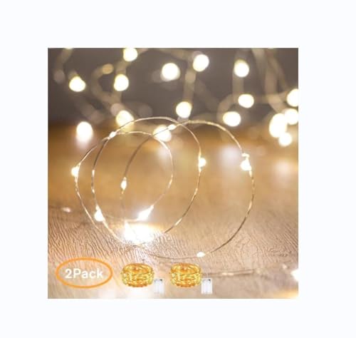 XINKAITE Waterproof LED Fairy String Lights Starry,Battery Operated String Lights no Timer for Indoor&Outdoor Decoration Wedding Christmas Holiday. (Warm White, 10Ft/2pc) - color: Warm White, size: 10ft*2pcs