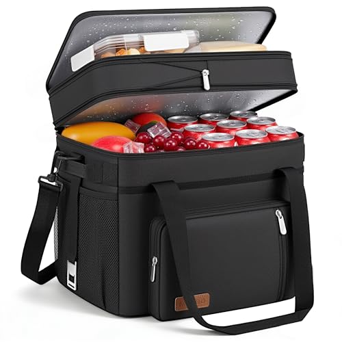 MIYCOO Cooler Bag Double Deck - 60 Can Leakproof Insulated Portable Soft Lunch Cooler, Extra Large Expandable Ice Chest Cooler for Beach, Picnic, Camping, Shopping - color: Black, size: 30l