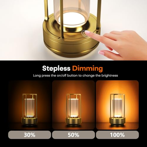 Portable Metal Table Lamp for Indoor/Outdoor ,Rechargeable Cordless LED Lamp, 3-Colour Infinitely Dimming Battery Powered Small Desk Lamp, Restaurant/Bedroom/Bar/Coffee/Camping Light (Gold Set of 2) - color: Gold Set of 2