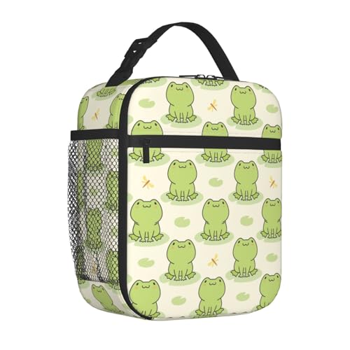 Cute Frog Insulated Lunch Bag Portable Reusable Zipper Lunch Box For Men Women Work Picnic Travel Camping - color: Black23