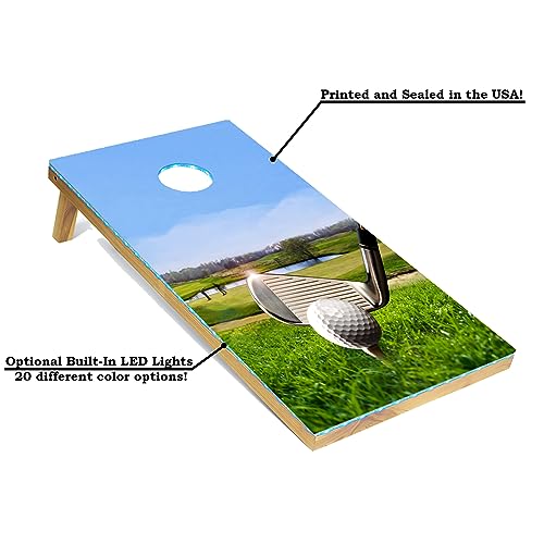 Tailgating Pros Cornhole Board Set w/Bean Bags and Carrying Case - 4'x2' Corn Hole Toss - Tournament and Lightweight Options - Optional LED Lights - color: Golf, size: 4'x2' Boards