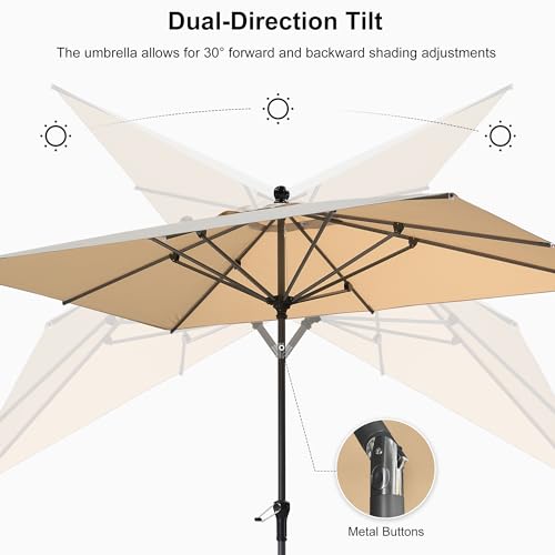 PURPLE LEAF 8' x 5' Rectangular Patio Umbrella Outdoor Table Umbrella Aluminum Frame Market Umbrella Sun Umbrella with 8 Sturdy Ribs & Tilt for Garden Deck Lawn & Pool Beige - color: Beige, size: 5' x 8'