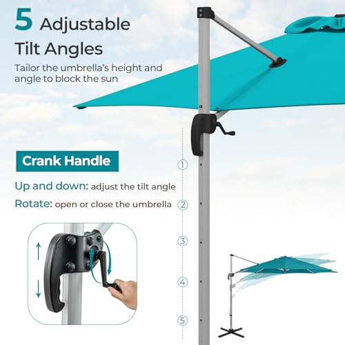 Cantilever Patio Umbrella Aluminum Offset Umbrella with 360-Degree Rotation & Adjustable Tilt, Large Patio Offset Umbrella for Garden, Pool, Backyard & Deck - color: Lake Blue-1, size: 11ft