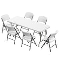 Elevon Folding Table Set with 6 White Folding Chairs,6 Feet Heavy Duty Fold-in-Half Utility Table Sets for Picnic, Event, Training, Outdoor Activities, at Home and Commercial Use - size: 6 feet, style: With 6 Chair