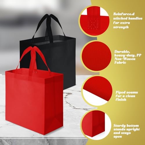 Reginary 100 PCS Reusable Totes Bags - Non Woven Grocery Handle Bags for Shop Events & Retail Store(Red,Black) - color: Red,black