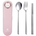 DEVICO Travel Utensils with Case Cute, Reusable Silverware for Lunch, Portable Cutlery Set, 18/8 Stainless Steel Fork Spoon Chopsticks in Cartoon Case, Dishwasher Safe (Pink) - color: Pink