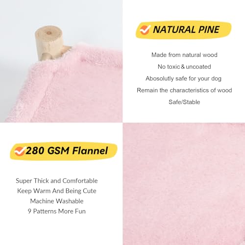 Patas Lague Cat and Dog Hammock Bed for Small Dogs, Brethable Wooden Cat Pet Rabbit Elevated Bed Cots Furniture for All Seasons Fleece Pink - color: Fleece Pink