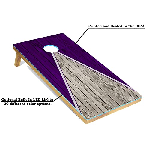 Tailgating Pros Pyramid Design Lightweight Cornhole Board Set w/Built-in LEDs - 4'x2' Regulation Cornhole Game - color: Purple/Purple