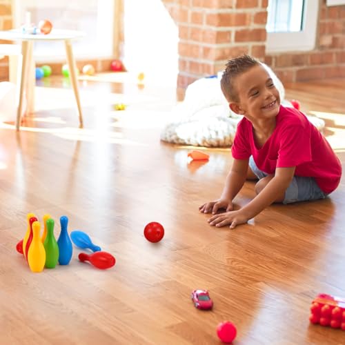Toyvian Bowling Set - Bowling Games for Kids Indoor Small Bowl Pins Family Sports Games Set for Toddlers 3-8 Years Old
