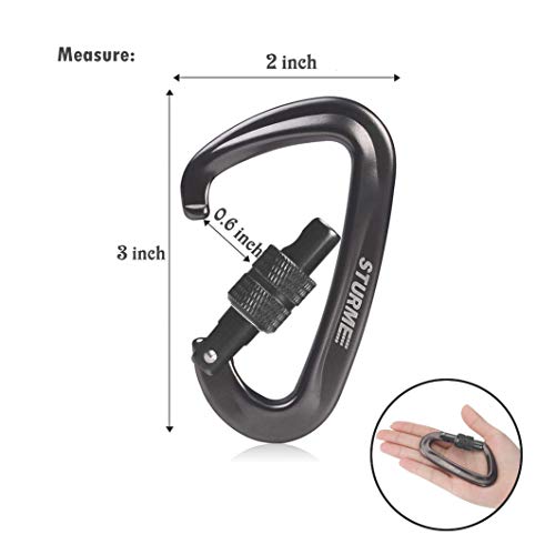 STURME 12kN (2697 lbs) Heavy Duty Locking Carabiner Clips for Outdoor, Camping, Hiking, Securing Pets, Hammock, Dog Leash Harness - color: Gunmetal