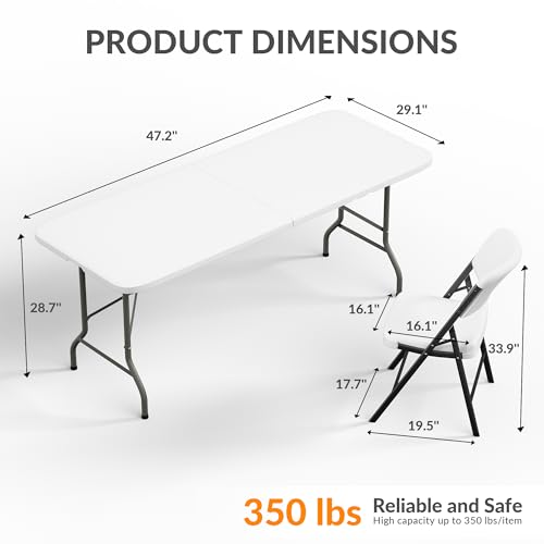 Elevon Folding Table Set with 8 White Folding Chairs,8 Feet Heavy Duty Fold-in-Half Utility Table Sets for Picnic, Event, Training, Outdoor Activities, at Home and Commercial Use - size: 8 feet, style: With 8 Chair