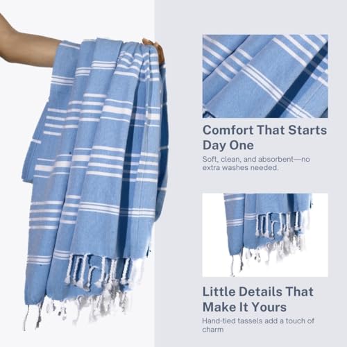 Cotton Turkish Beach Towel with Towels Oversized 36"x72" Pool Absorbent Extra Large Quick Dry Sand Travel Towel (Azure Bliss, 4 Pack) - color: Azure Bliss, size: 4 Pack