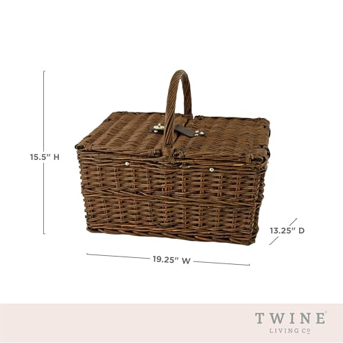Twine Cape Cod Wicker Basket with Insulated Compartments, Service for 4 – Includes Silverware, Plates, Napkins, Wine Glasses, Shakers, and Corkscrew, Perfect for Picnic, Outdoor Party - style: Cape Cod Picnic Basket