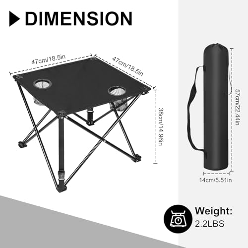 2 Pack Portable Camping Table, Ultralight Picnic Table Foldable with 2 Cup Holders and Carrying Bag for Outdoor Camping Picnic BBQ Beach Party Patio Fishing, Steel Frame, High-Grade 600D Oxford Fabric - color: Black, size: 2 Pack