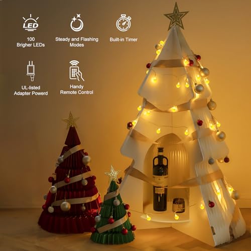 Minetom Globe String Lights - Plug in 33 ft 100 LED Crystal Globe Fairy Lights with 8 Lighting Modes and Remote for Patio Yard Porch Garden Pool Tent Beach Bedroom Wedding Party Decor, Warm White - color: 33 FT - Warm White