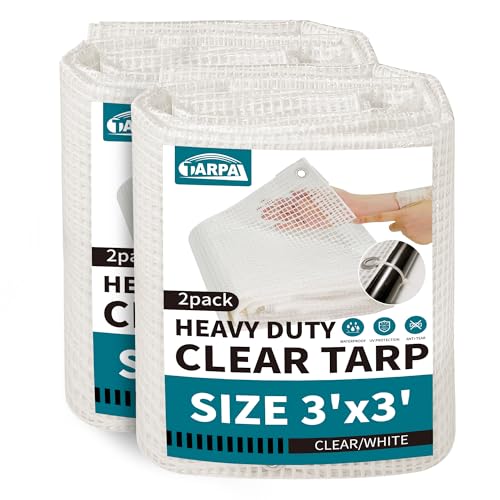 TARPAL 3'x3'（2pack Clear White Tarp Heavy Duty Waterproof 12mil with Grommets or Zip Ties for Small Greenhouse for Outdoors Garden,Farm,Chicken Coops - color: Clear White Leno Tarp, size: 3x3ft(2pack)-Finished size