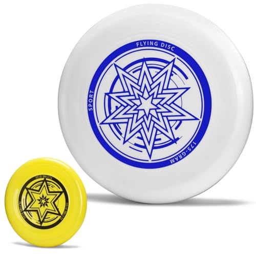 Outdoor Flying Disc 175g,Adult Sport Disc Set for Competitive and Pro Players,Flying Disc Set Includes 1 Glow in The Dark Flying Disc for Beach Pool Game, Camping and Backyard - color: White yellow