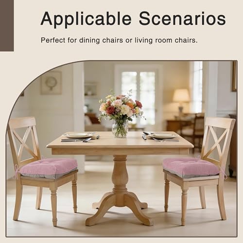 OVOV Dining Chair Cushions Set of 2 Soft Non-Slip Kitchen Chair Pads Tufted Seat Cushion with Ties for Kitchen Dining Room(18" x 16.5" x 3" Light Pink) - color: Light Pink