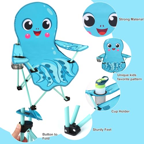 KABOER Kids Outdoor Folding Lawn and Camping Chair with Cup Holder and Carrying Bag, Children's Camping Chairs - color: Blue Octopus
