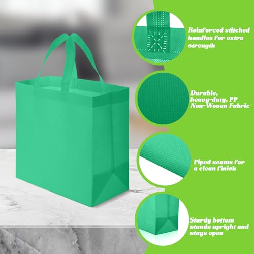 Reginary 100 PCS Reusable Totes Bags - Non Woven Grocery Handle Bags for Shop Events & Retail Store(Green) - color: Green