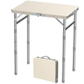 FUNYKICH Camping Table with Waterproof Plastic Tabletop 22.8''x15.7'', 3 Height Adjustable Small Folding Table, Lightweight Portable Picnic Table with Carry Handle for Picnic, Beach, Travel, White - color: White
