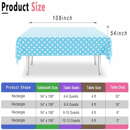 4 Pack Blue Polka Dot Tablecloth,Blue and White Tablecloths Disposable Plastic Rectangular Picnic Table Cover,Suitable for Rectangular Tables(54 x 108 Inches) - color: Polka Dot Blue, size: 54" x 108" Rectangular (4 Pack)