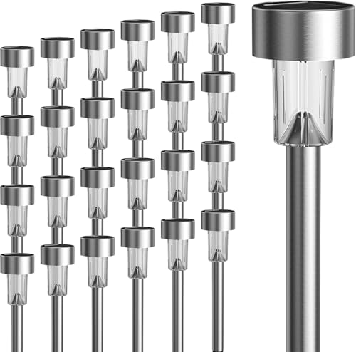 GIGALUMI 24 Pack Solar Path Lights Outdoor,Solar Lights Outdoor Waterproof,Stainless Steel LED Landscape Lighting,Solar Garden Lights for Driveway,Pathway,Patio,Yard - color: Warm White, size: 24 PACK