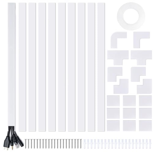 157in Cord Hider Kit, Cord Covers for Wires on Wall, Cable Hider Cord Organizer, Wire Hiders for TV on Wall, Cord Concealer, Cable Cover Wall Wire Management, 10X L15.7 W0.96 H0.58in, White - size: 157in L×0.96in W×0.58in H
