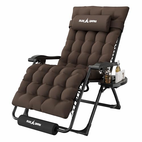 Amopatio Oversized Padded Zero Gravity Chair, XL 29In Reclining Camping Lounge Chair w/Removable Cushion&Headrest, Upgraded Lock and Footrest, Folding Patio Recliner for Indoor Outdoor, Charcoal - color: Charcoal XL, size: 29in
