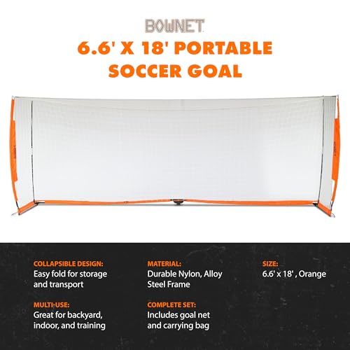 Bownet Portable Folding Soccer Goal – Pop Up Backyard & Training Soccer Net for Indoor or Outdoor – Easy Setup with Carry Bag - size: 6'6\ x 18'6\