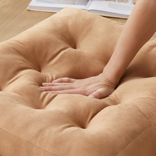 Meditation Floor Pillow Set of 1, Square Large Pillows Seating for Adults, Meditation Cushion Pillow,Tufted Corduroy Cushion for Tatami Living Room or Yoga, Coffee, 22x22 Inch - color: Coffee