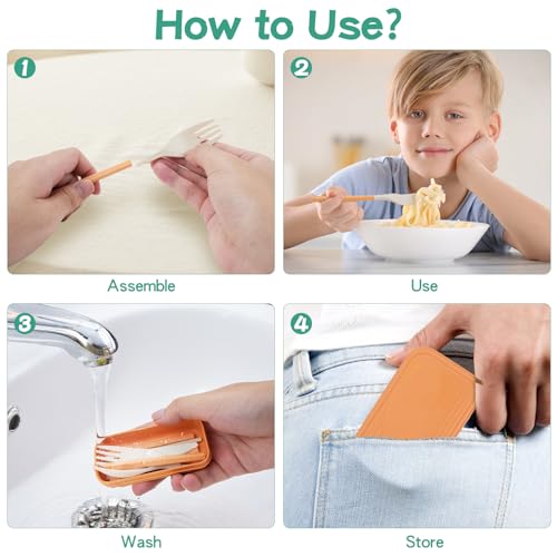 JEPELUS 4 Sets Reusable Travel Utensils Set with Case, Collapsible Utensil Sets Cutlery Set for Lunch Box, Portable Fork Knife Spoon Chopsticks Flatware Tableware for Work Daily Use Adult
