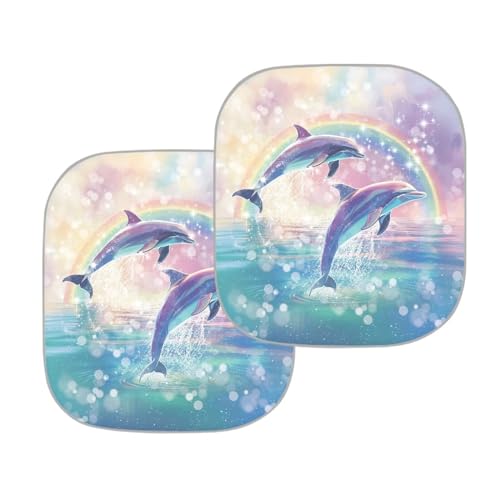 Cute Dolphin Sunshade for Car Windshield Foldable 2 Pieces Set Car Front Window Sunshade Summer Outdoor Sun UV Rays Blocker Sun Visor Shield Auto Protective Accessiors - color: Cute Dolphin