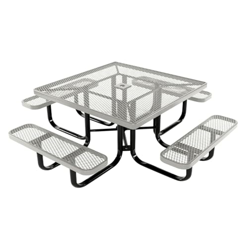 COATEDOUTDOORFURNITURE Heavy-Duty Portable Outdoor Kids Table with Umbrella Hole, Expanded Metal Kids Picnic Table, Commercial-Grade, Made in America (46 in, Square, Childrens, Gray) - color: Grey, Expanded Metal, size: 46 In, Square Childrens