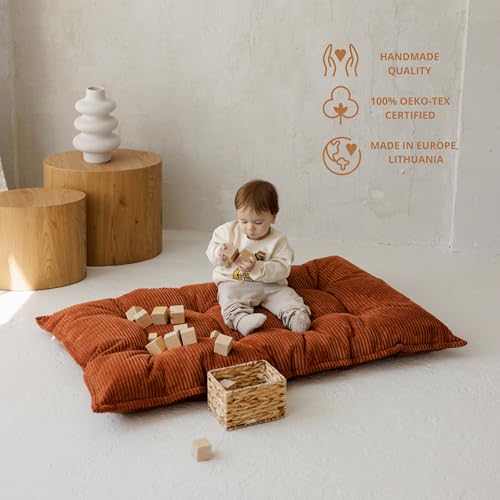 Tufted Floor Cushion – Plush Corduroy Floor Pillow for Reading, Meditation and Yoga – Soft Cozy Window Seat Cushion for Living Room and Bedroom for Adults and Kids - made in EU (Terracotta, Medium) - color: Earthy Terracotta, size: Medium — 49×27.5 in (12