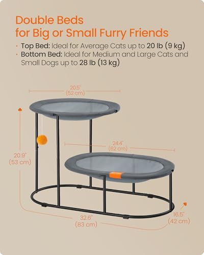 Feandrea 2-Tier Elevated Cat Hammock Bed, Breathable Furniture for Multi-Cat Households Indoor and Outdoor, with Removable Washable Mesh, Steel Frame, for Summer, Dove Gray UPCB012G01 - size: 32.6"l X 16.5"w X 20.9"h, style: 2 Tiers