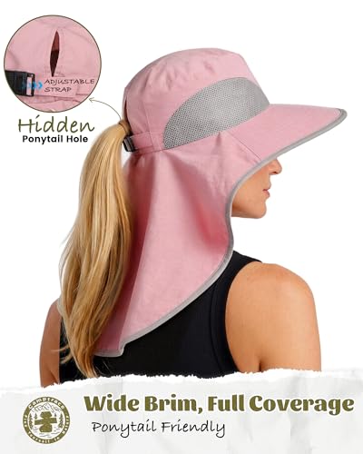Camptrace Sun Hats for Women Men UPF 50+ UV Protection Wide Brim Hiking Fishing Hat with Neck Flap - color: 04-pink