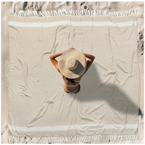 Oversized Turkish Beach Towel Blanket XXL Cotton Sandproof Towels Boho Woven Extra Large Big Sand Free Giant Throw Blankets Huge Quilt XL Picnic Camping Necessities Cloud For Adult Gifts Beige - color: Woven Beige, size: XXXL(88x82 IN,224x208 CM)