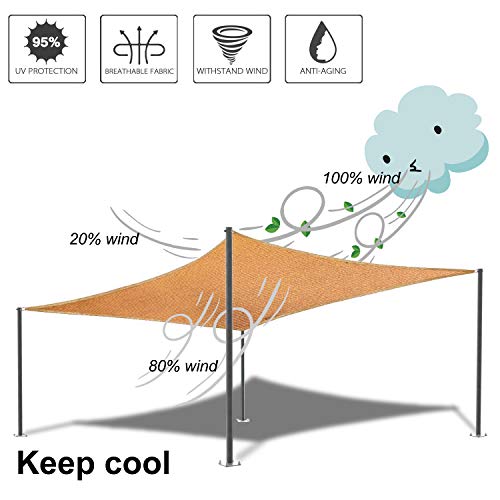 FLY HAWK Rectangle Patio Sun Shade Sail Canopy, 16' x 18' Patio Sunshade Cover Canopy - Durable Fabric Cloth for Outdoor Garden Yard Pond Pergola Sandbox Deck Courtyard, Sand - color: Sand, size: 16' x 18'