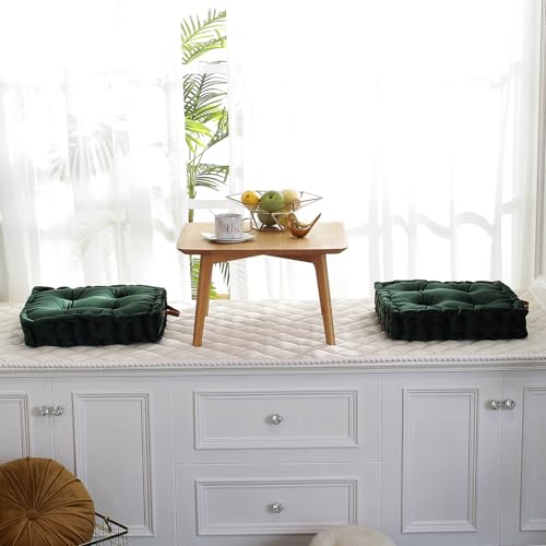 vctops Square Solid Color Velvet Seat Cushion with Handle Tufted Thicken Chair Pad Tatami Floor Pillow Cushion 16.5"x16.5"x4" Green - color: Green