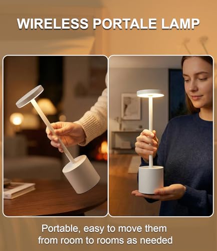 Swinerton White Rechargeable Cordless Table Lamps Set, 5000mAh Battery Powered Wireless Table Light, Portable LED Desk Lamp, 3 Color Dimmable Lighting for Restaurant Dining Patio Outdoor Bedroom - color: White (Set of 2)