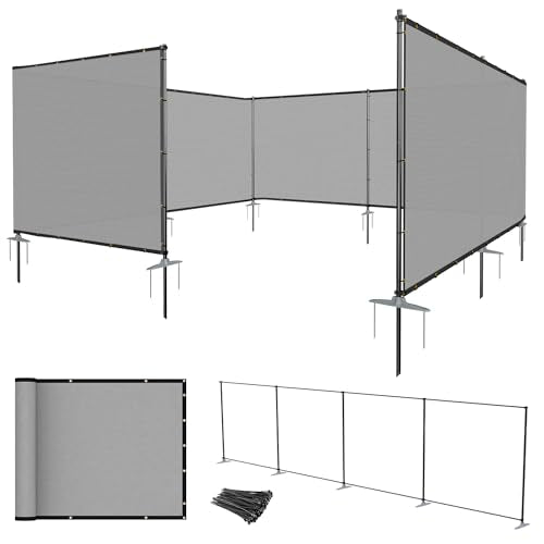 E&K 5'x24' Outdoor Privacy Screen Fence Panel Freestanding Backyard Patio Privacy Pool Fencing Temporary Garden Dog Fence with Iron Poles and Rails (Light Gray) - color: Gray, size: 0 5'x24'