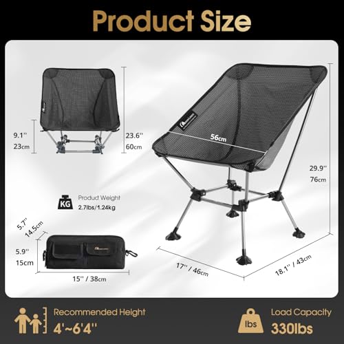 MOON LENCE High Back Folding Camping Chairs, Height-Adjustable, Widened Seat, for Beach with Anti-Sinking Feet (Onyx-Plus) - color: Onyx-plus
