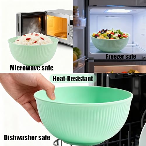 Reusable Cereal Bowls Set of 4, BPA Free Lightweight Bowls, Dishwasher Safe Green Bowls for Rice, Pasta, Snacks, Fruit & Desserts - color: Green