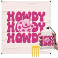 Pink Cowgirl Howdy Pocket Picnic Blankets, Preppy Western Mini Beach Camping Blanket Waterproof Sandproof, Trendy RV Outdoor Blanket Mat Gifts for Cowgirls Camper Campsite Dorm Travel 55x60in - color: Howdy
