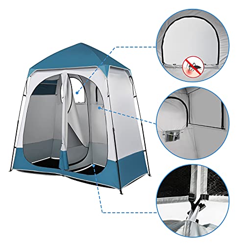 Portable Pop Up Shower Privacy Tent,Lightweight Double Toilet Shower Tents,Changing Room Dressing Tent,Waterproof Camping Shower Tents,with Carry Bag,for Picnic Beach Hiking Fishing (Blue & White) - color: Blue & White