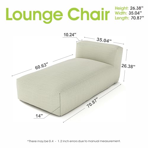 Outdoor Bean Bed Chair Sun Lounger, Outdoor Couch Sofa for Patio & Pool, Foam Filling Day Bed Furniture, Comfy Lazy Sofa for Outside, Water-Resistant Seating (Light Green, 70'' L) - color: Light Green, size: 70'' L Standard Back