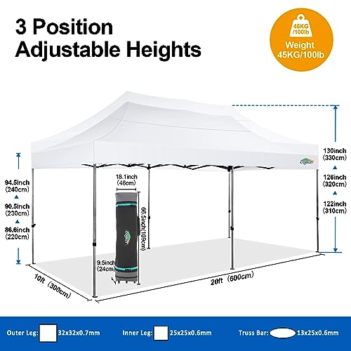 COBIZI 10x20 Pop up Canopy Tent 10x20 Canopy with 6 Sidewalls Waterproof Heavy Duty Commercial Canopy Tent for Parties Outdoor Garden Gazebo, Carry Bag with Wheel(10x20ft, White) - color: White, size: 10X20FT 6 Sidewalls